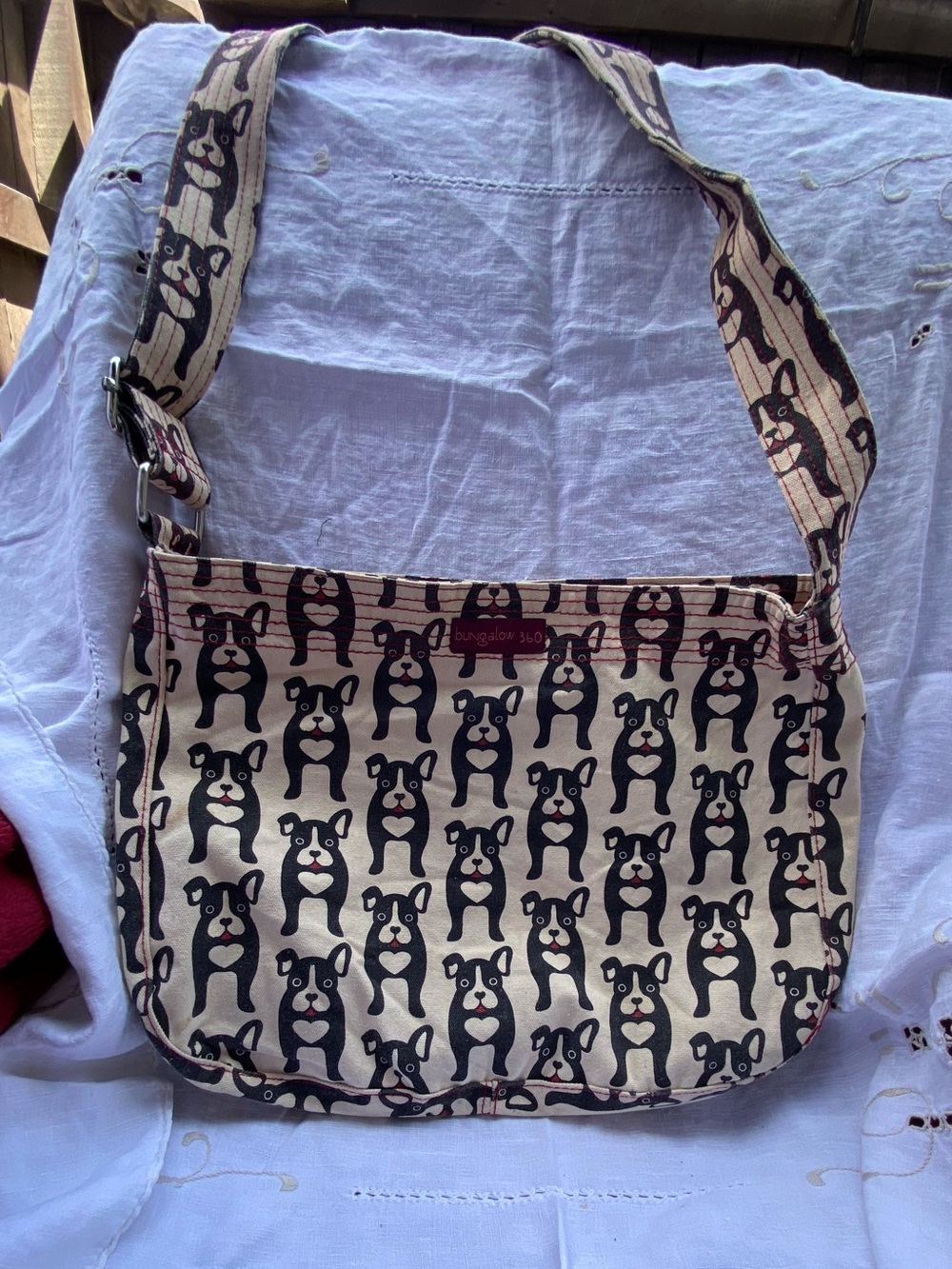 bungalow 360 Beige and Black Dog Print Shoulder Bag